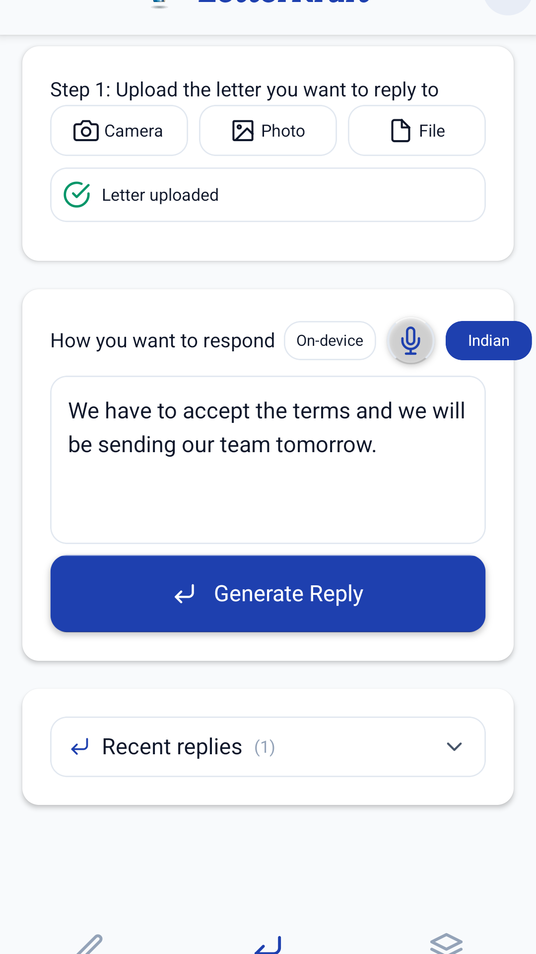 Reply drafting screen